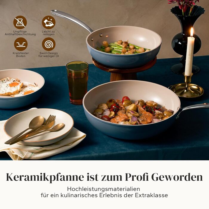 Набір сковорідок Redchef з керамічним покриттям, алюміній, 20/24/28 см, для всіх типів плит, антипригарне покриття, без PTFE, PFOA, PFAS, сумісний з індукцією, підходить для духовки, блакитний