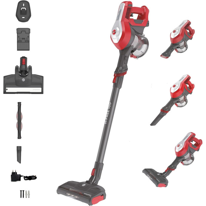 Бездротовий пилосос Hoover H-Free 100 5-в-1 з турбо-підсиленням та LED-щіткою | 40 хв роботи, 0,9 л XL контейнер для сміття, спеціаліст з видалення шерсті тварин для килима/авто/дивану/стіни, легкий бездротовий пилосос (Home)