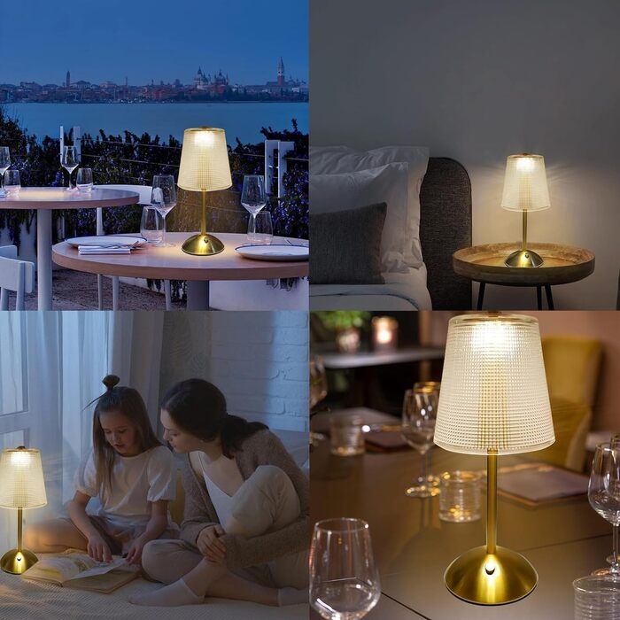 Настільна лампа Starnearby бездротова LED акумуляторна, золота. Лампа нічна з димером та сенсорним керуванням для спальні, ресторану, офісу