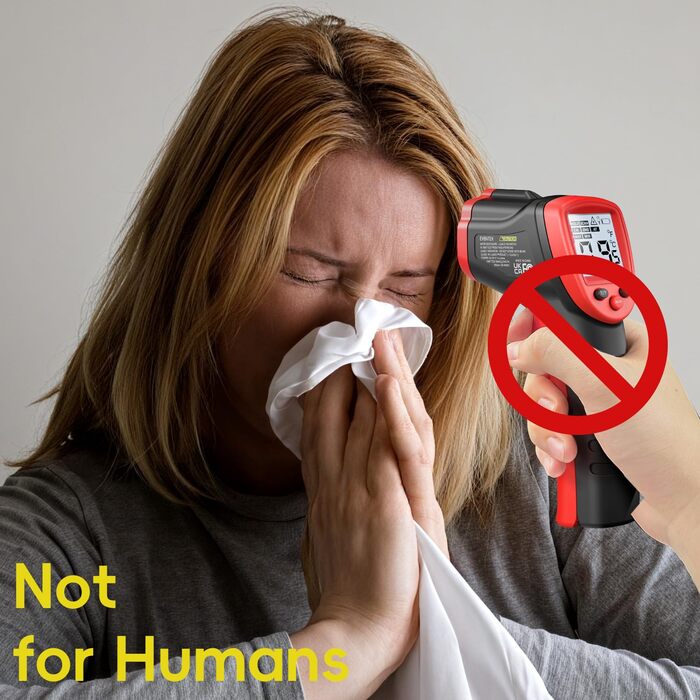 Інфрачервоний термометр Eventek -50°C до 600°C з лазером та LCD дисплеєм. Безконтактний вимірювач температури для піци, гриля, приготування їжі та промисловості. Регульований коефіцієнт випромінювання (Не для вимірювання температури тіла). Червоний колір.