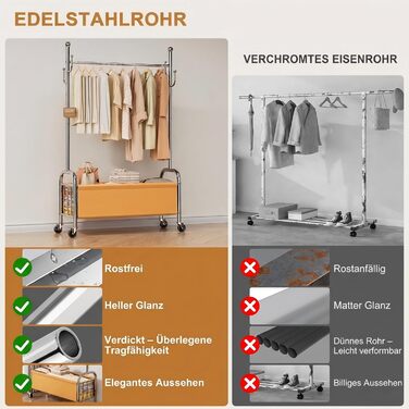 Вішалка для одягу сталева з кошиком для зберігання, навантаження до 115 кг, 3-в-1, для спальні та передпокою UP-R02