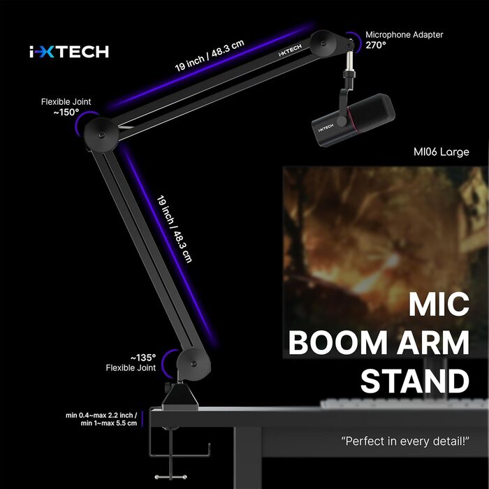 IXTECH Dynaisches мікрофон з нирковою характеристикою RGB, USB/XLR, для студії, подкастів, стрімінгу, запису, геймінгу, співу, Voice-Over, білий (MI06 Large)