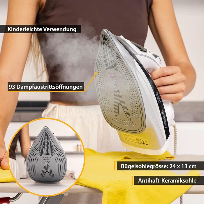 Парове прасування TZS First Austria I 3100W з керамічною підошвою, самоочищенням, вертикальним прасуванням, захистом від накипу, сухим прасуванням, резервуар 0,45л, 1,4 кг, сірий/білий