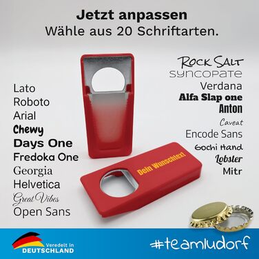 #teamludorf - 10 Pack Multifunctional, Customizable Bottle Openers in Red - Individually Customizable with Text and Image, in Seven Colors, Gift Idea