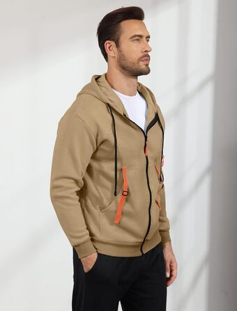 Світшот з капюшоном Aulemen для чоловіків з блискавкою, з довгим рукавом, Slim Fit, з кількома кишенями (Хакі, M)