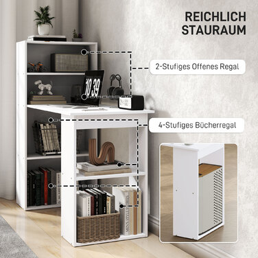 HOMCOM Desk Kitchen Table with Shelf 120x55cm Computer Desk Laptop Desk Work Desk in White for Office & Home Office