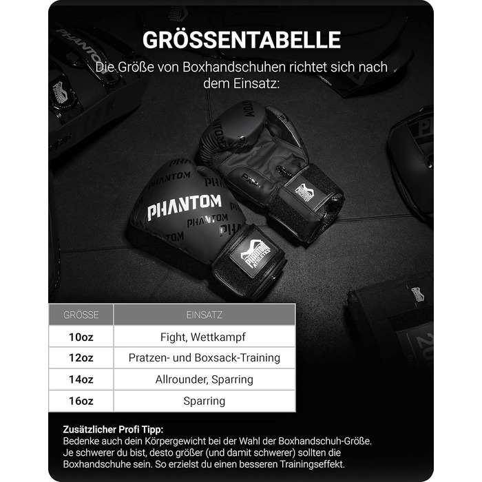 Боксерські рукавички Phantom Apex | MMA, тайський бокс | Чоловічі (Velcro, чорний, 14 Oz)
