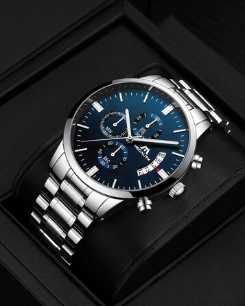 Чоловічий годинник MEGALITH з нержавіючої сталі, хронограф, велике циферблат, водостійкий, з датою, для роботи та відпочинку. Стильний подарунок для чоловіків (срібний подарунок для чоловіка)