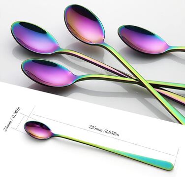 Набір ложок для лате AOOSY 8 шт., 22.7 см, нержавіюча сталь, довга ручка, для кави, коктейлів, десертів, айс-ті, 8 шт. сріблястого кольору (4 шт. кольорові)