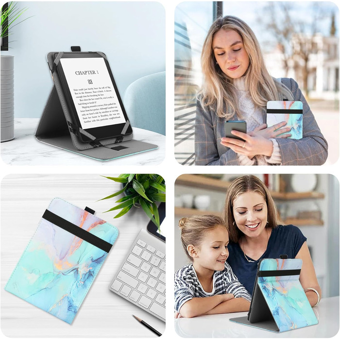 Чохол для Kindle Paperwhite/Kobo/Tolino/Pocketbook/Sony 6-6.8-7 дюймів, універсальний, з петлею, Marble Blue
