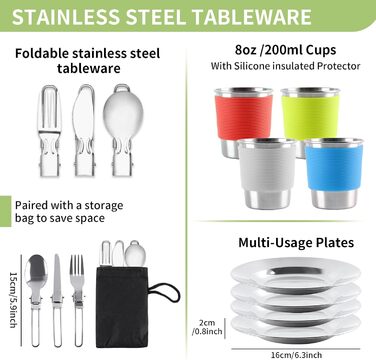 Набір кухонного посуду для кемпінгу на 4 особи з алюмінію: каструлі, сковорідки, посуд для відпочинку на природі