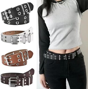 Жіночий шкіряний ремінь Punk з пряжкою, для джинсів та пальто, з декоративними отворами, чорний
