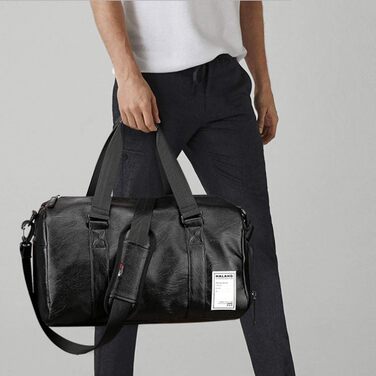 UBAYMAX Leather Sports Bag for Men, Travel Bag with Shoe Compartment and Wet Compartment, 37L Weekender Bag Carry-on Bag Training Bag Fitness Bag, Gym Bag Black