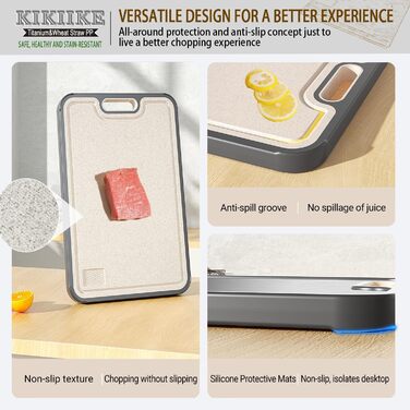 Дошка для нарізання Titan, двостороння, з чистого титану, кухонна, безпечна для продуктів харчування, з антипригарним покриттям, довговічна та легка у митті, 39 x 28 см