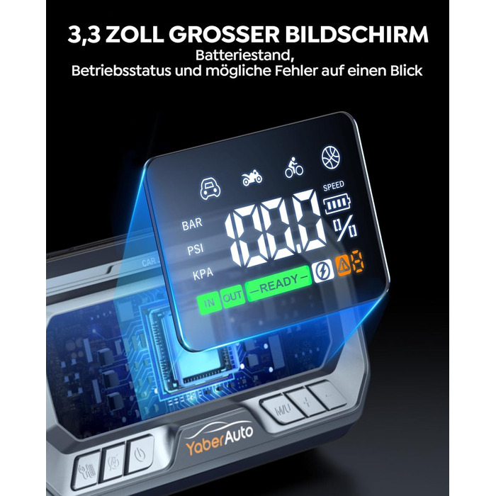 Powerbank YaberAuto для запуску двигуна з компресором, 160PSI, 6500A, PD 65W, 26800mAh. Запуск авто, 600 люмен, LCD екран