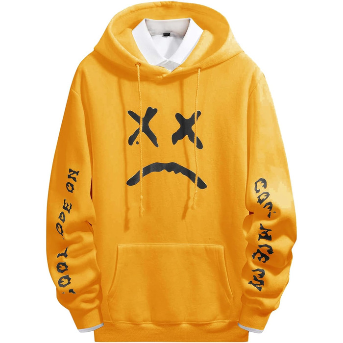 Худі чоловіче з капюшоном, стильне, тепле, з флісу, для вуличної моди, осінь-зима, жовтий, 3XL