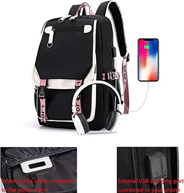 Шкільний рюкзак для дівчаток та хлопчиків K-Pop з відділенням для ноутбука 15.6 дюймів, водонепроникний, однорозмірний