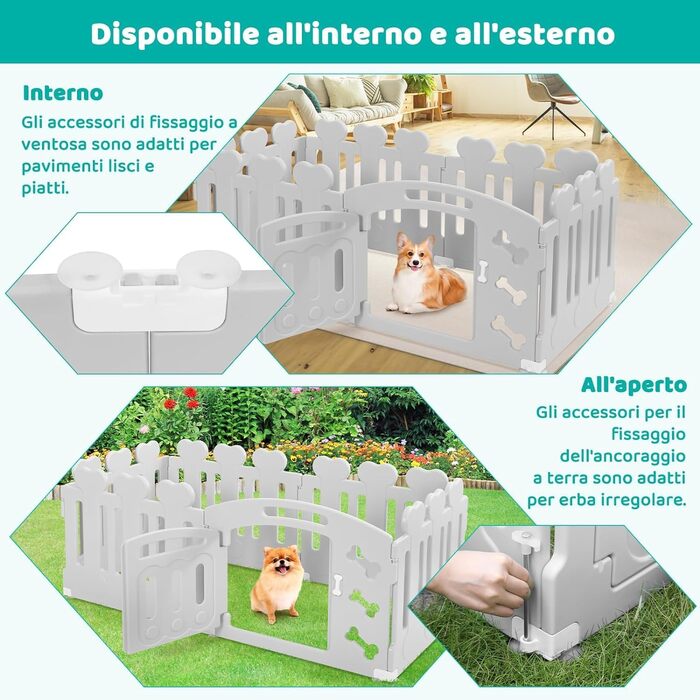 Laufstall для цуценят MAMIZO 60 см: пластиковий загончик з тором, сірий-білий, 5+1 панель