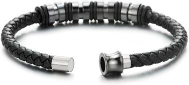 Чоловічий браслет COOLSTEELANDBEYOND з плетеного шкіряного ремінця та нержавіючою сталевою застібкою, білий/чорний (ZK/ZM)