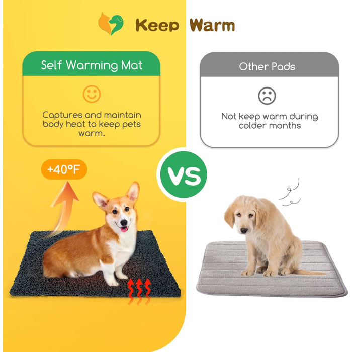 Self-Heating Blanket for Dogs & Cats, Pet Heating Mat Winter, Washable Heating Blanket for Dogs, Self-Warming Dog Mat Fluffy Warm, Thermal Blanket for Dogs Non-Slip, Gray, 115x70cm