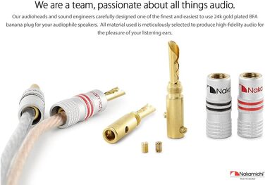 Позолочені бананові роз'єми Nakamichi 24K для акустичних кабелів 12-18 AWG, 4 мм, для підсилювачів, Hi-Fi ресиверів та домашніх кінотеатрів, 4 шт (2 пари)