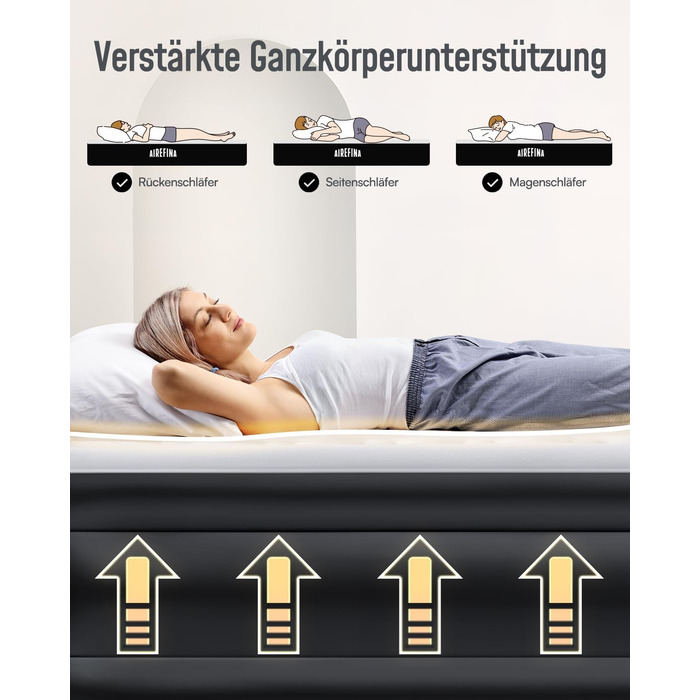 Надувне ліжко Airefina на 2 особи з самонадувною системою та вбудованим насосом, для кемпінгу та дому, міцне гостьове ліжко 203 x 152 x 46 см