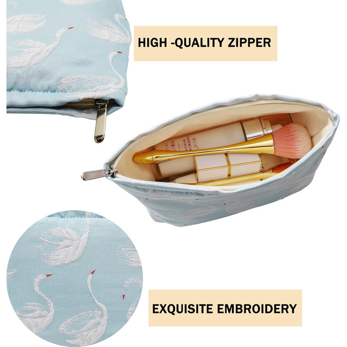 Косметичка для макіяжу 2 шт. Органайзер для косметики для дівчат та жінок. Підходить для подорожей та як подарунок. Колір: блакитний, з лебедем