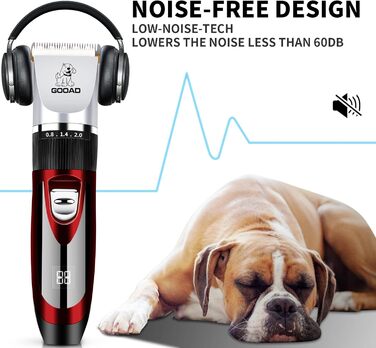 Електрична машинка для стрижки собак та котів, тиха, USB, акумуляторна, бездротова (червона)