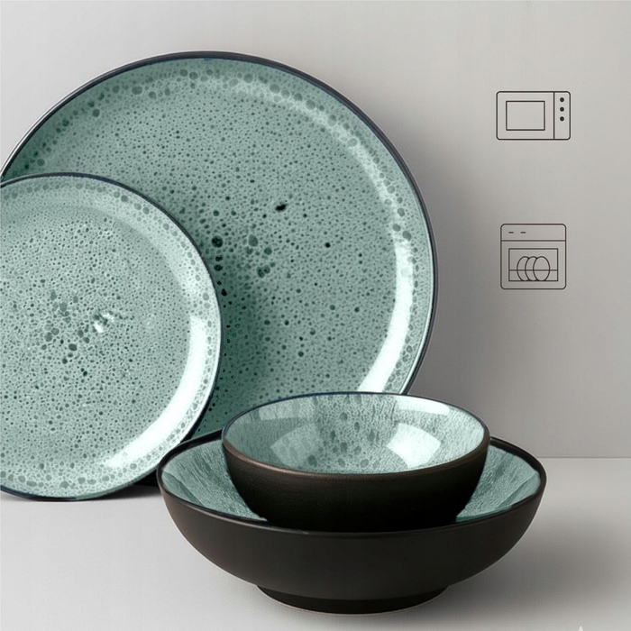 Керамічний обідній сервіз на 6 осіб, набір тарілок 24 предмети, стиль рустик бохо