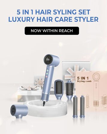 Airstyler 5 в 1: Фен, плойка, щітка, стайлер для волосся з іонною технологією 110000 U/Min, сірий