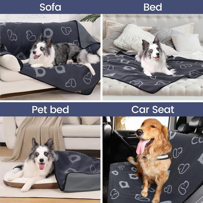 Водонепроникний килимок для собак, 152x127 см, плюшевий фланель та шерпа, для середніх та великих собак, машинне прання - Чорний (152x127 см, Сірий)