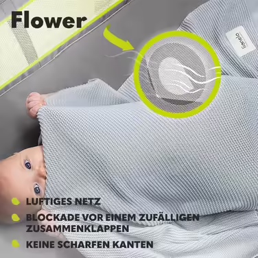 Lionelo Flower 4in1 Travel Cot Baby, Playpen Baby with Side Entrance, Changing Table, Two Mattress Suspension Heights, Play Arch with Figures, Wheels, Carry Bag 1 Piece (1 Pack) Light Grey
