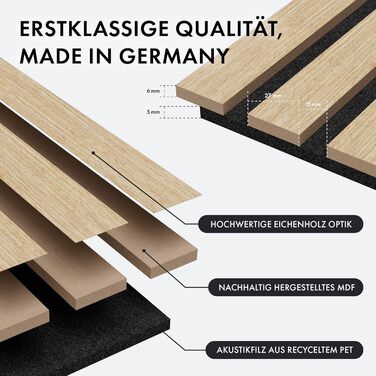 Акустичні панелі Momento Holz, 240x50 см, дуб натуральний, Made in Germany - для декору та звукоізоляції стін