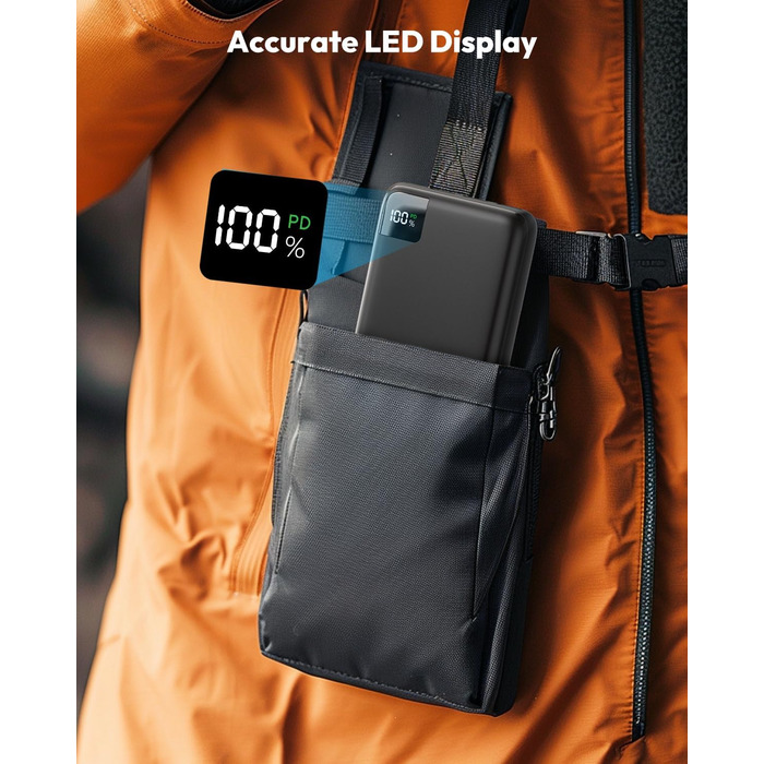 Power Bank SOARAISE 27000mAh з LED-дисплеєм: зарядний акумулятор для телефону та планшета, 4 виходи, USB-C, чорний