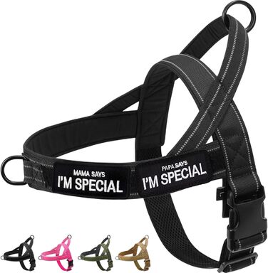 Шлейка для собак без тяги, не виривається, відбиваюча, регульована (Чорний, M) для малих та середніх собак, обхват грудей 53–70 см