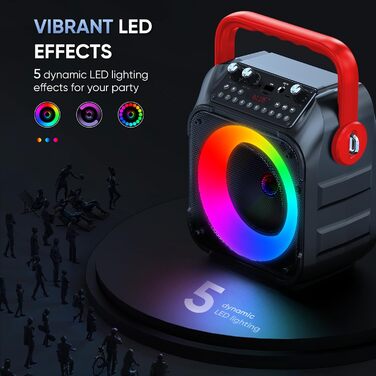 Wowstar Караоке Машина з 2 мікрофонами, Портативна Bluetooth Колонка з підсвічуванням для дорослих/дітей, PA Комплект, Підтримка TF/USB, FM, запис, AUX, TWS, для вечірок (червона)