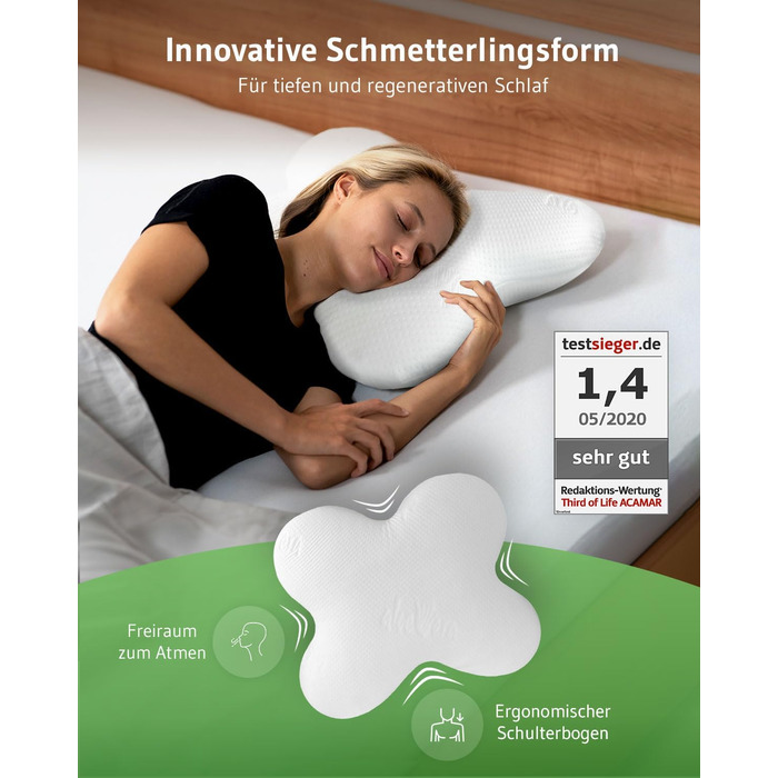 ACAMAR QuickDry Neck Pillow, Orthopedic Side Sleeper Pillow, Visco Head Pillow made of Memory Foam, Quick-Drying & Thermoregulating Cover, Cervical Spine Support Pillow & Anti-Snoring Pillow, Anthracite Thermic QuickDry Cover