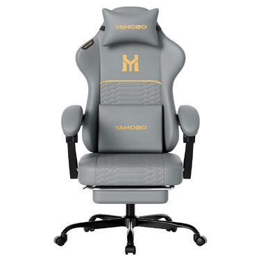 Геймерське крісло Ergonomisch з підлокітниками, підставкою для ніг, подушкою для попереку та голови, регульованою висотою, оббивка PU, сірий колір P-grey