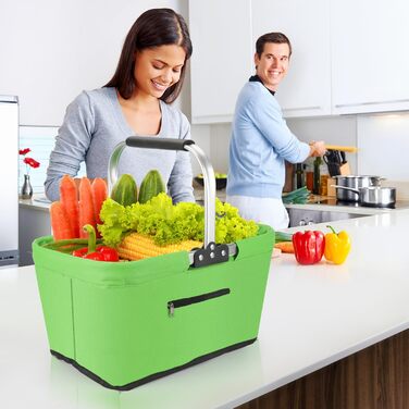 Складаний кошик для покупок 25L з м'якими ручками та кишенею на блискавці, зелений