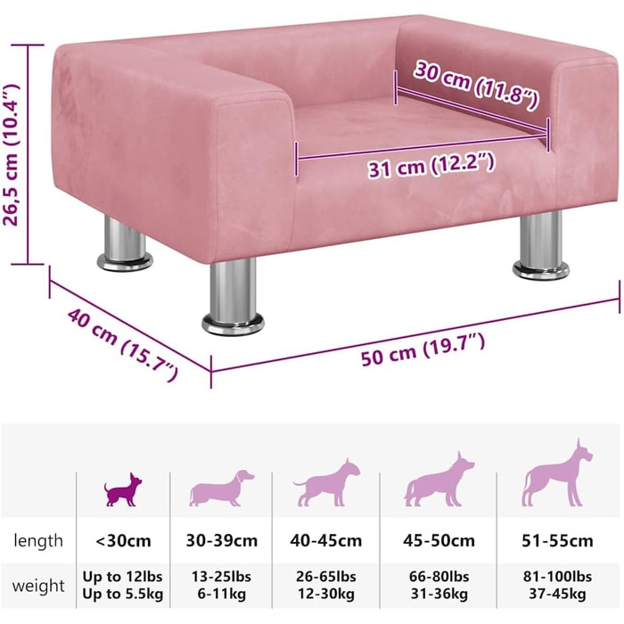 Крісло-ліжко для собак, м'яке ліжко для тварин, диванчик для маленьких собак та котів, рожевий, 50 x 40 x 26.5 см