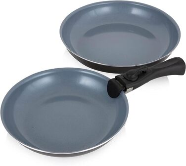 Набір посуду Tower Freedom T800203/T800202: 3 шт., керамічне покриття, знімний ручка, графіт, алюміній, сірий (24 та 28 см)