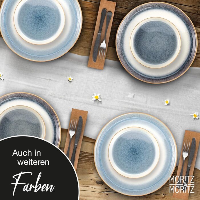 Moritz & Moritz TARENTO 24-Piece Dinnerware Set, 6 People, Blue - Elegant Plate Set made of high-quality stoneware - Dinnerware set consisting of 6 dinner plates, 6 dessert plates, 6 soup plates, and 6 cups