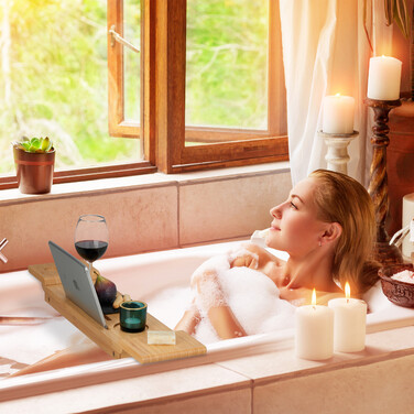 Relaxdays Bamboo Bathtub Caddy with Feet