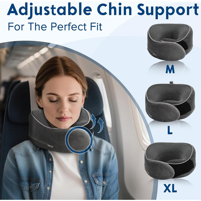 Подушка для шиї у літак, Memory Foam, для дорослих, ергономічна підтримка шиї з 3D-маскою для сну, навушниками, сумкою - ідеальна для літака, авто, дому, офісу, подушка для сну (Сірий)