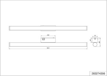Trio Leuchten LED Bathroom Wall Light Mattimo 283274106, Metal Chrome, White Plastic, 4.3 Watt LED (Width 80cm)