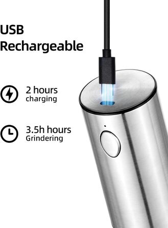 Електричний набір для солі та перцю з зарядною станцією, об'єм 110 мл, перезаряджувана солянка з 5 рівнями, керамічна млинка з щіткою (2 шт.)