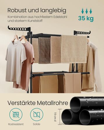 SONGMICS Сушарка для білизни на коліщатках, 4 яруси, чорна, 63.5 x 125.5 x 173 см, LLR703G01