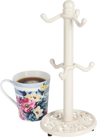 KitchenCraft Traditional Teacup Tree, Cast Iron, White, Holds 6 Cups, 30 cm x 13 cm x 13 cm