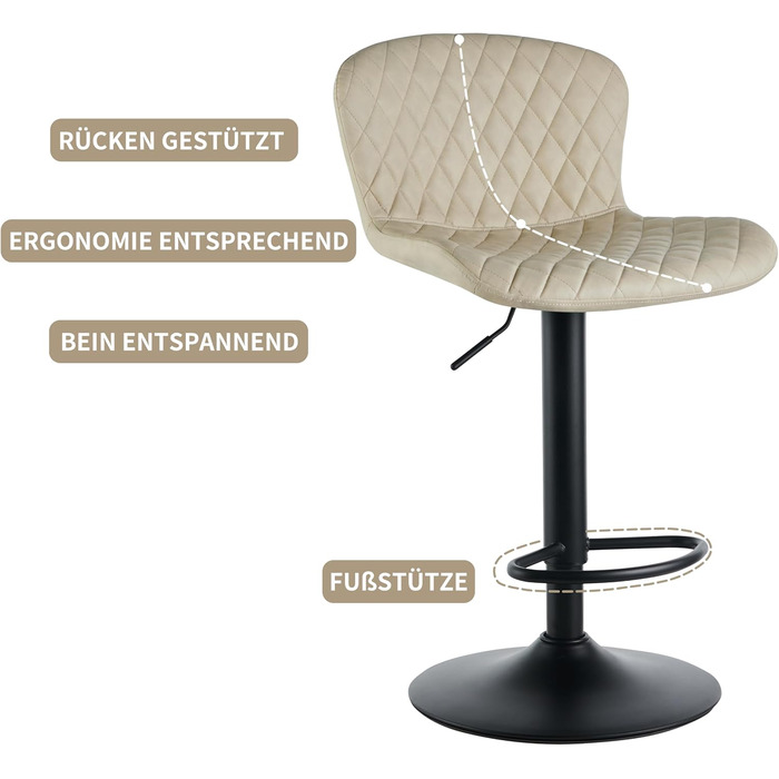 JaHECOME Faux Leather Bar Stools Set - Adjustable Height, 360° Swivel, Padded Seat for Bar, Kitchen, Bistro, Counter, Dining Room & Cafe (2, PU Beige)