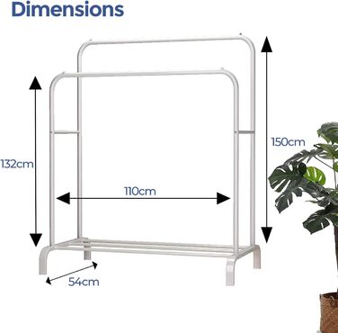 edihome Clothes Rack, Clothes Rail, Double, 110 x 150 x 54 cm, Shoe Rack, Metallic, Stable, Clothes Organizer (White)